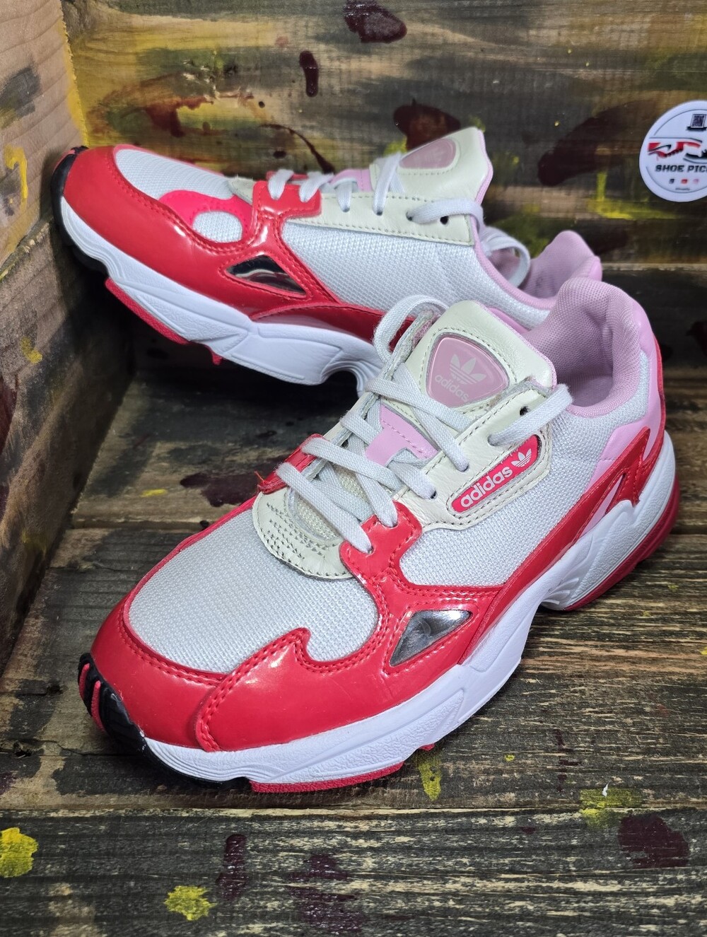 adidas Falcon Women's Sneakers White/Pink/Red EE3830 Lace-Up Size 6‎